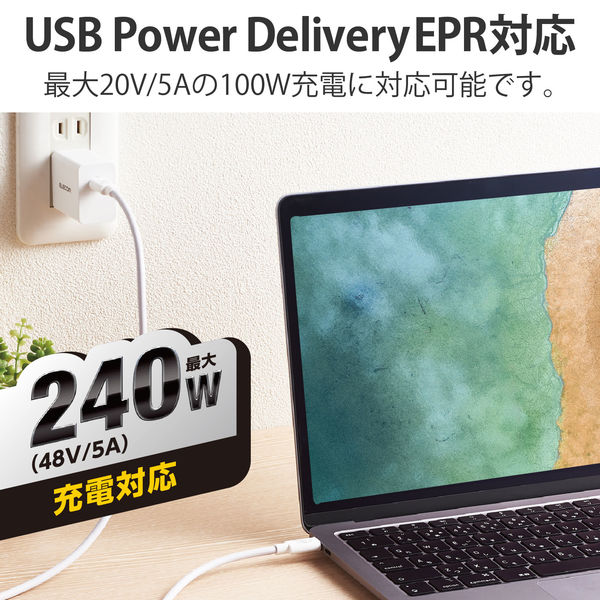 タイプCケーブル (USB-C to C) PD対応 240W USB4 1m 白 USB4 タイプCケーブル (USB-C to C) PD対応 240W USB4 1m 白 USB4