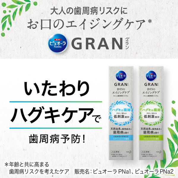 薬用ピュオーラ GRAN いたわりハグキケア アロエシトラス 90g 1セット（2本） 花王 歯磨き粉 虫歯・口臭・歯肉炎予防