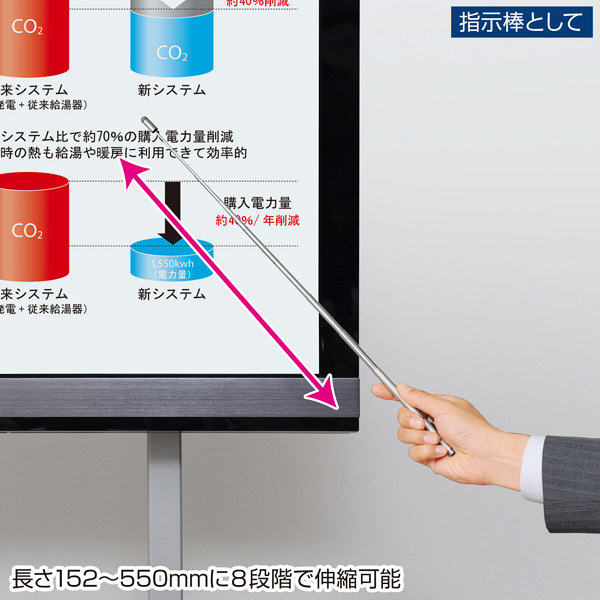 サンワサプライ レーザーポインター LP-RD307S 赤色レーザー 指示棒 最長550ｍｍ ボタン電池 連続使用30分（直送品）