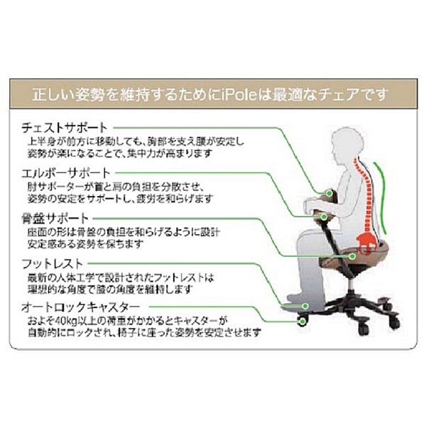 吉桂 iPole5（アイポール5）　オフィスチェア ストッパー付キャスター ファブリック グレー J0084 1脚　（直送品）