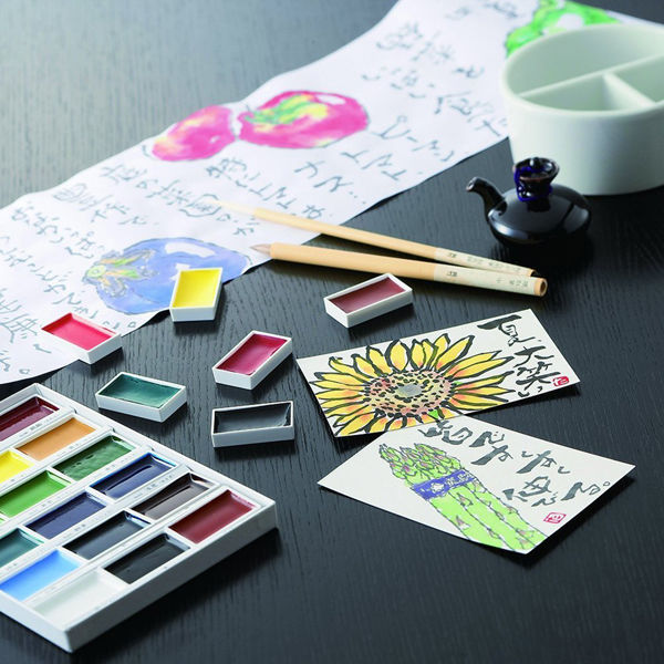 美品　絵手紙彩墨　１２色　絵具　彩墨　顔料　木箱入り　水彩 Amazon | 墨運堂 絵具 顔彩 12色 15504 | 墨・墨汁 | 文房具