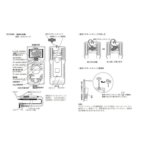 三和電気計器 デジタルマルチメータ ＰＣ接続型 PC720M 1台 - アスクル