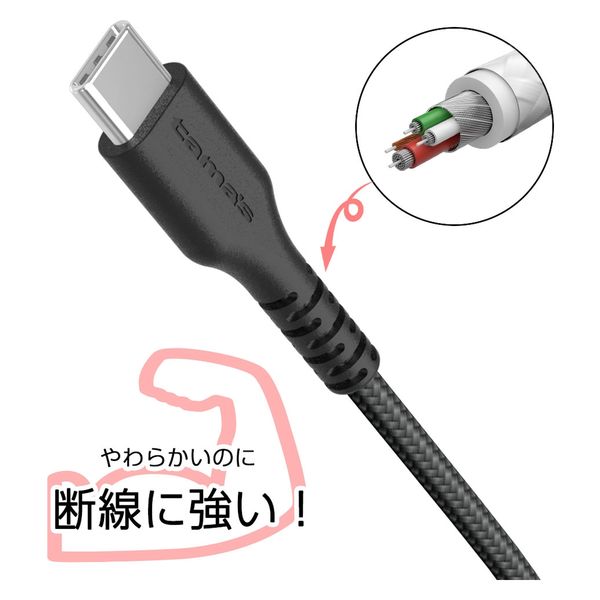 多摩電子工業 Type-C/USBソフトタフケーブル 2m TH269CAT20K 1本（直送