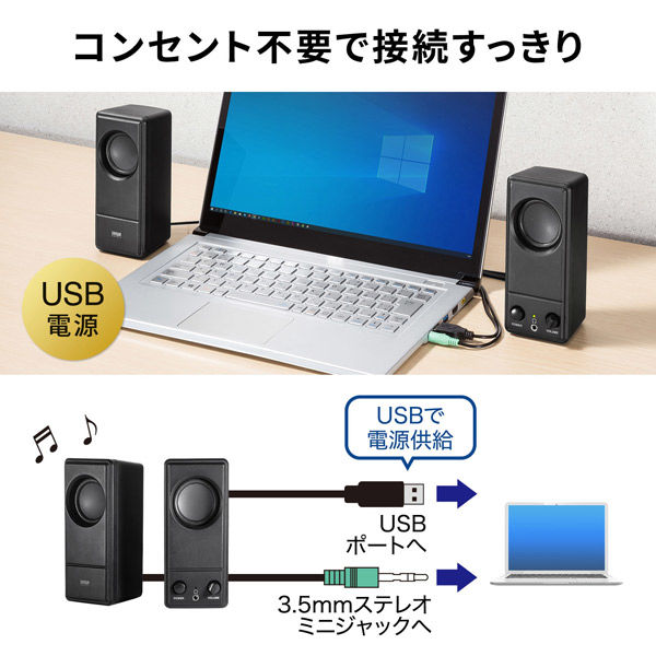 サンワサプライ USB電源PCスピーカー MM-SPL18UBK 1個 - アスクル