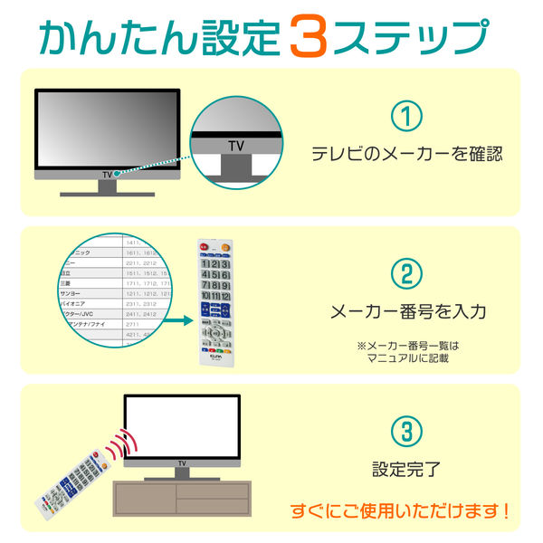 朝日電器 テレビリモコン IRC-203T(WH) 1個 - アスクル