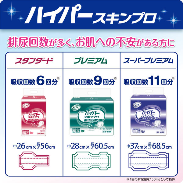 リフレ 大人オムツ Mサイズ1袋、パッド　ハイパースキンプロ　パット3袋 リフレ ハイパーシリーズ 大人用紙おむつ 尿とりパッド 介護