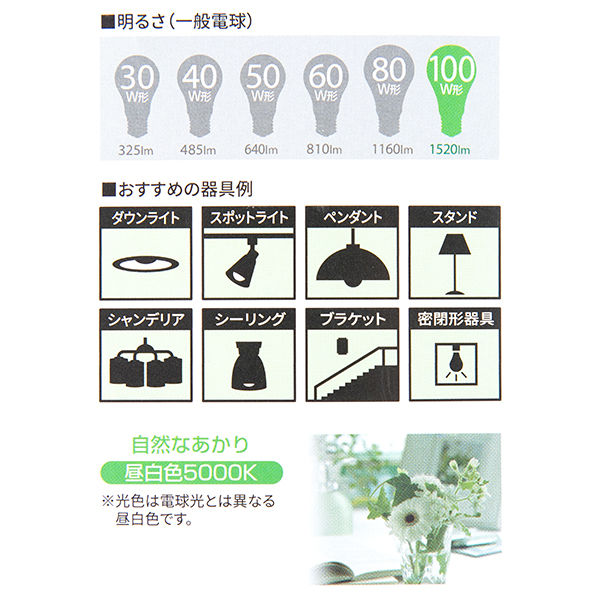 東芝（TOSHIBA） LED電球 E26口金 100W型相当 昼白色 （広配光
