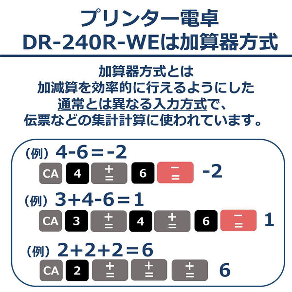 カシオ計算機 プリンター電卓 ホワイト DR-240R-WE（取寄品）