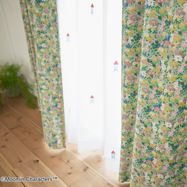 スミノエ MOOMIN セミオーダー カーテン コバナドレープ 2400×2150mm グリーン 1セット(2枚入)（直送品）