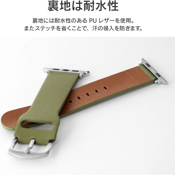 Apple Watch 42 44 45mm レザーバンド グリーン - レザーベルト