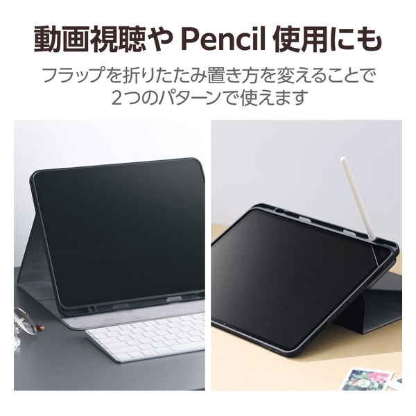 13インチ iPad Pro (M4) ケース レザー 手帳型 ローアングル 黒