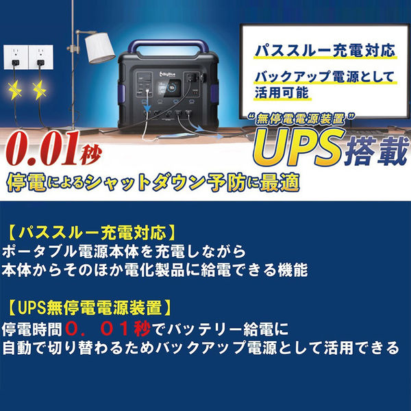 BigBlue Tech ポータブル電源 リン酸鉄リチウムイオン電池 1500W BigBlue Tech ポータブル電源 リン酸鉄リチウムイオン電池 1500W