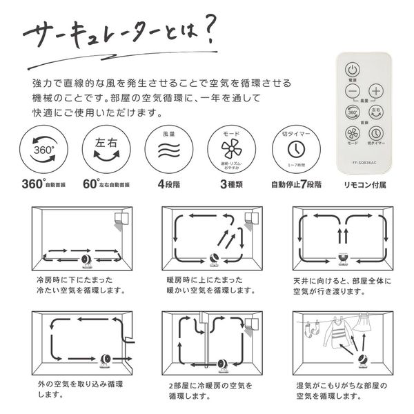 オーム電機 360°サーキュレーター リモコン付き ホワイト 00