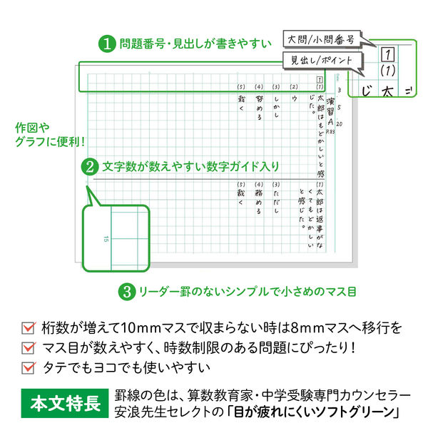 日本ノート 中学受験OKノート セミB5 8mmマス LGU8G05 1パック（5冊入） アスクル