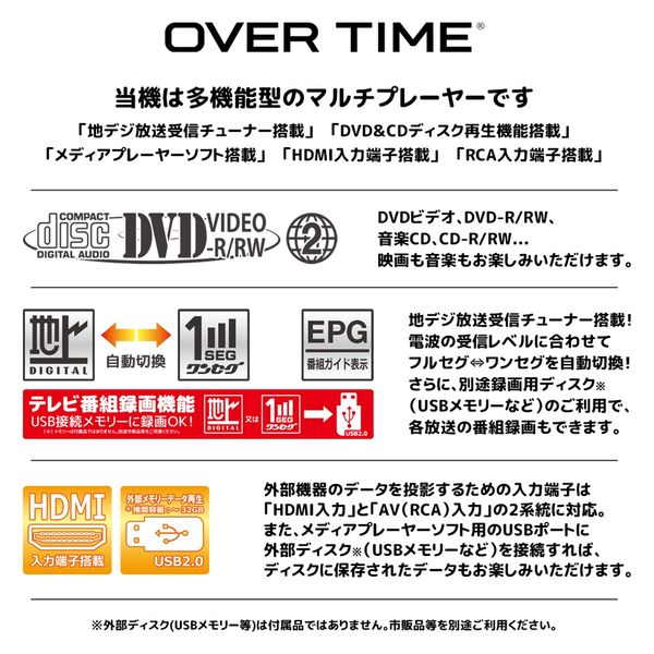 OT-TPJ200AK LEDプロジェクター DVD・TVチューナー付 ダイアモンドヘッド TVチューナー&DVD付 LEDプロジェクター OT