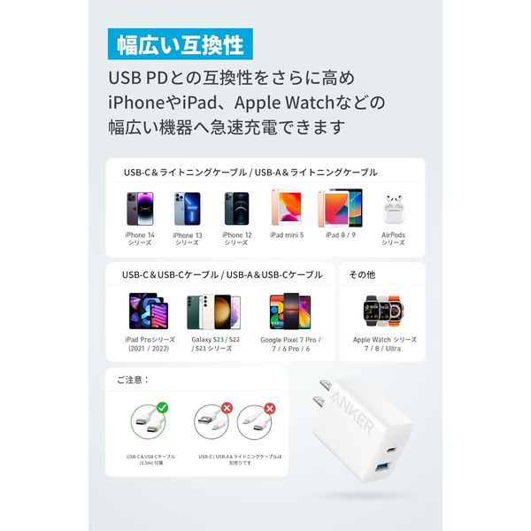 Anker Charger(20W、 2ーPort)with USBーCケーブル B2348N21 1個