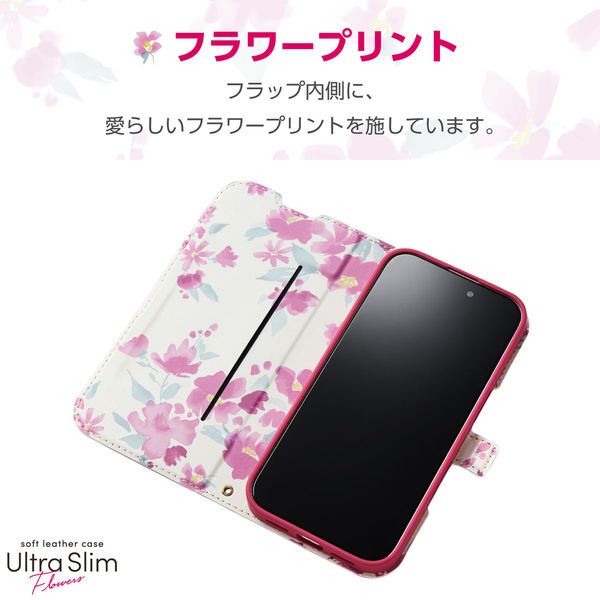 iPhone16 ケース レザー 手帳型 超軽量 薄型 ディープピンク PM