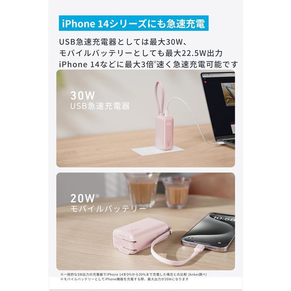 Anker Power Bank （30W、Fusion、ライトニングケーブル