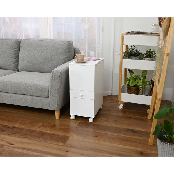 【新品・送料無料】収納いっぱいコスメワゴン　DBR/WH コスメ収納ワゴン(ホワイト・幅42.5×奥行31×高さ51/82cm