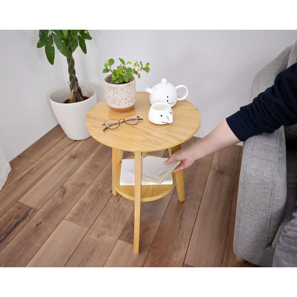 Amazon｜フクダクラフト サイドテーブル 円形 棚付き ナチュラル
