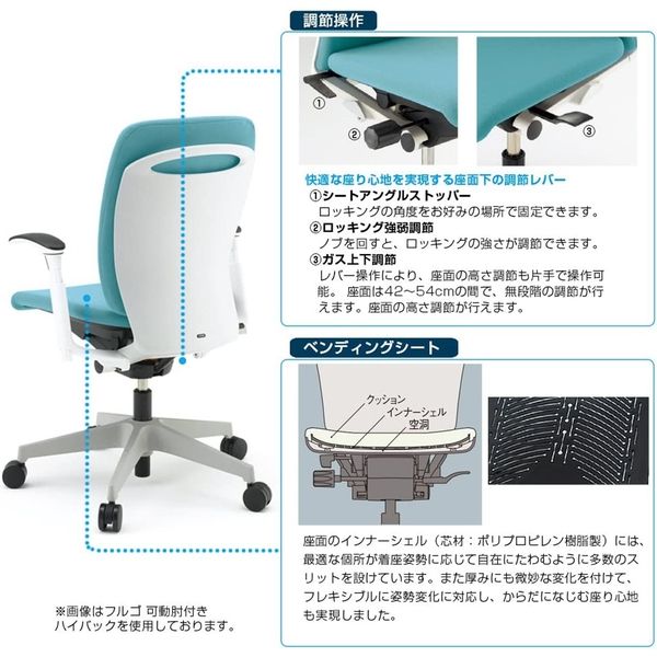 イトーキ フルゴチェア 防炎布張 ハイバック ループ肘 ホワイト×ウルト