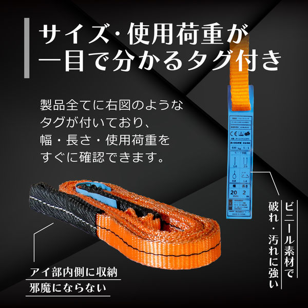 フリーク ベルトスリングE型 使用荷重630kg 幅20mm 長さ0.8m