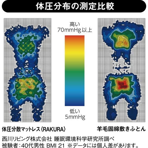 西川 健康敷きふとんRAKURA ダブル ゴールド 丸巻き 体圧分散 2460-10334 1点（直送品） - アスクル