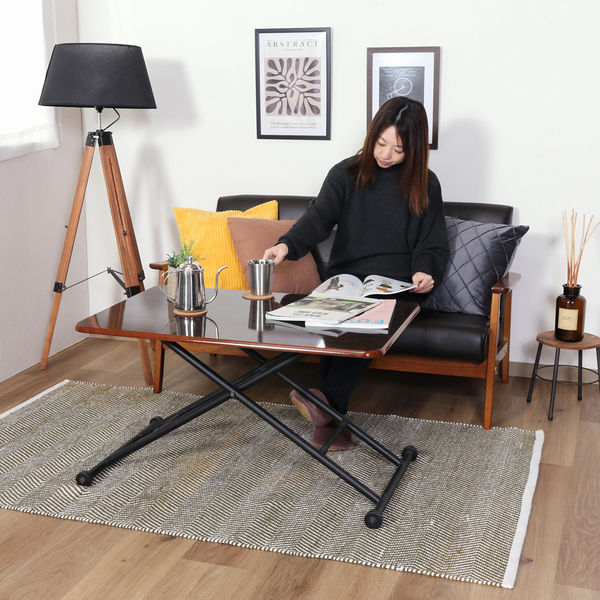 不二貿易 ガス昇降式テーブル 幅900×奥行600×高さ700mm ブラウン