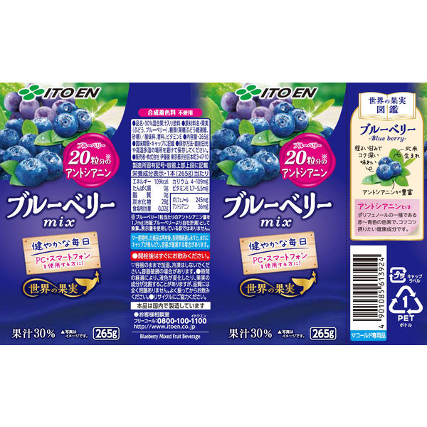 伊藤園 世界の果実 ブルーベリーMix 265ml 1セット（6本）