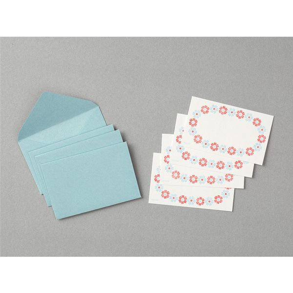 カードセット 名刺サイズ 活版 花フレーム柄 水色 88569006 1セット（4