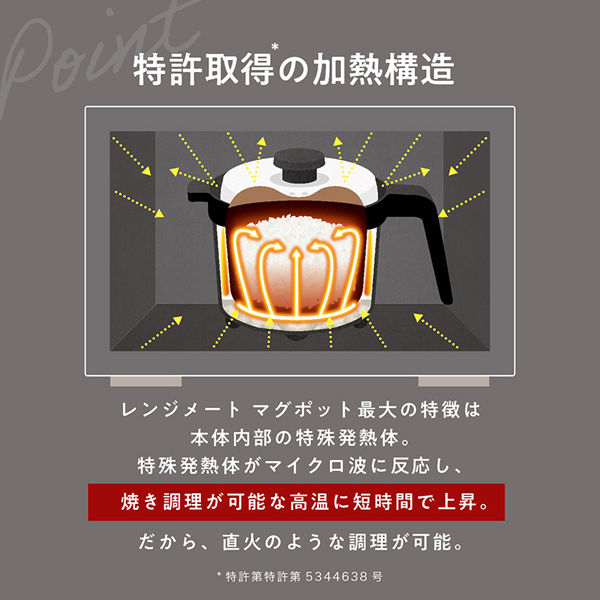 調理が電子レンジで1台8役 煮る炊く冷蔵保存レンジメートマグポット