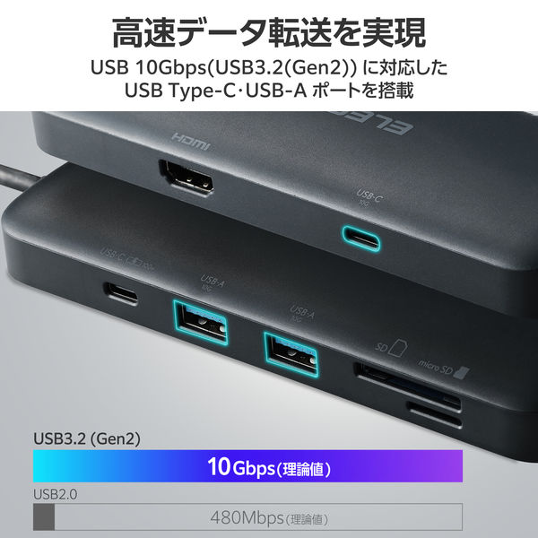 ドッキングステーションType-C 8in1 USBハブ PD 85W出力 急速