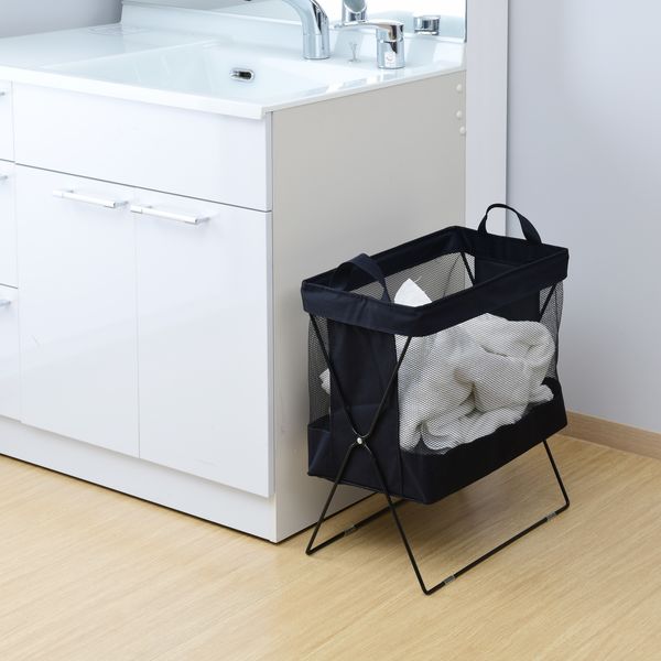 YAMAZEN 【荷物入れ】メッシュバスケット ハイタイプ M 折りたたみ