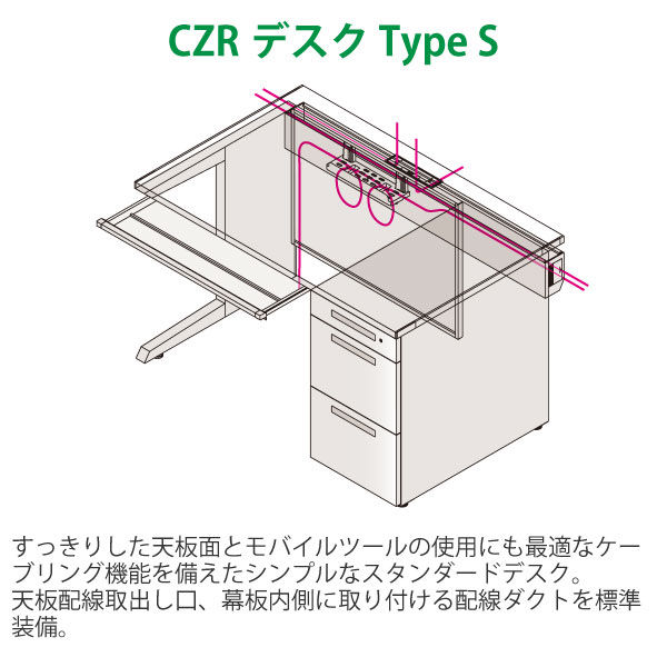 設置込】イトーキ CZRデスク Type S 平机 パネル脚 センター引出