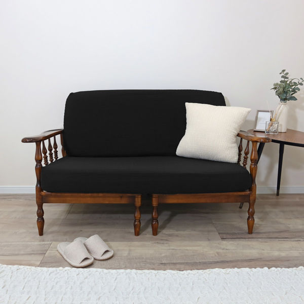 加栄レース ソファカバー 2人掛け用 セパレートタイプ 撥水加工 2枚組 ブラック 469445 1個（直送品）