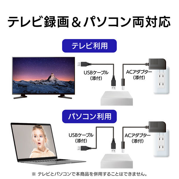 BUFFALO 外付けHDD USB-A接続 テレビ・パソコン両対応 ホワイト