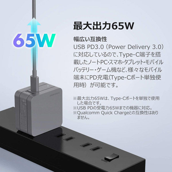 デジフォース 65W USB GaN PD 急速充電器 (オリーブグリーン) D0035OG 1個（直送品） - アスクル