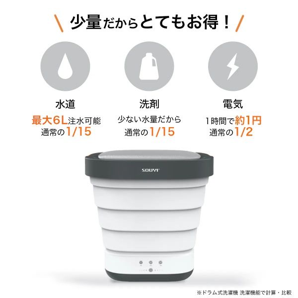 SOUYI コンパクト折り畳み洗濯機 SY-135 1台 - アスクル