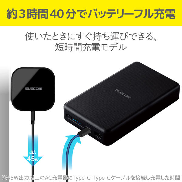 モバイルバッテリー 20000mAh 大容量 PD出力50W タイプC入出×１ USB-A