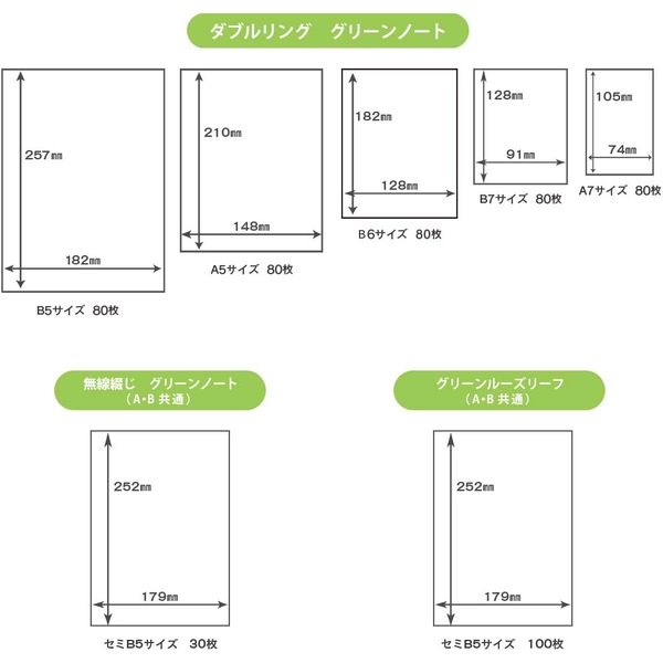 アックスコーポレーション グリーンノート ダブルリング A5 80枚