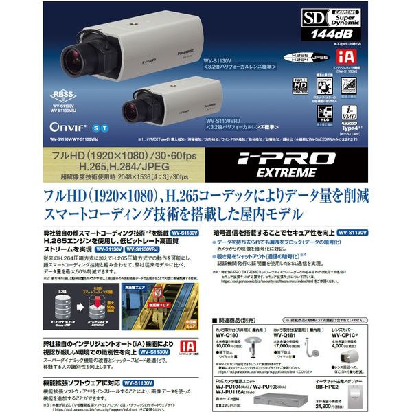 パナソニック 屋内フルＨＤボックスＮＷカメラ（レンズ付 WV-S1130V 1個（直送品）