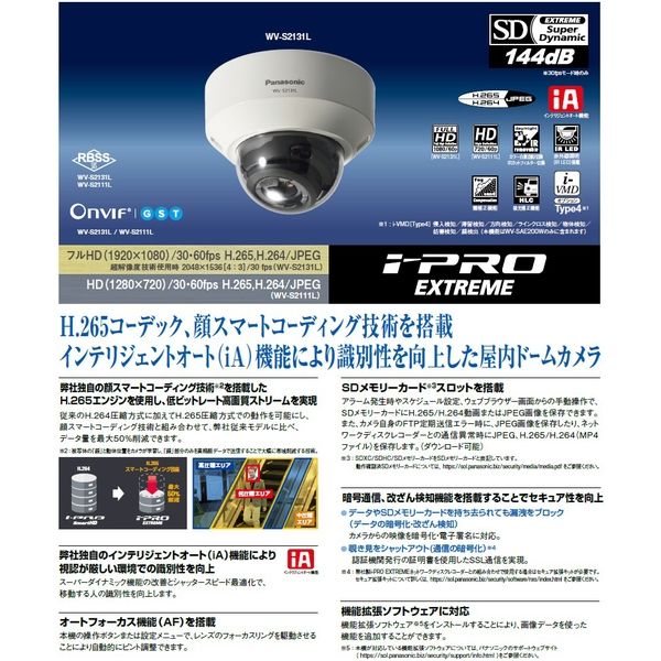 パナソニック 屋内フルHDドームNWカメラ（IRLED WV