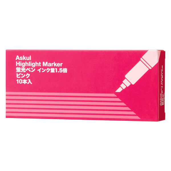 アスクル 蛍光ペン 蛍光マーカー インク容量1.5倍 ピンク 1箱（10本入