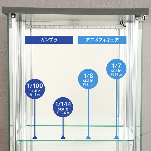 不二貿易 ガラスコレクションケース 4段 背面ミラー LED 幅425