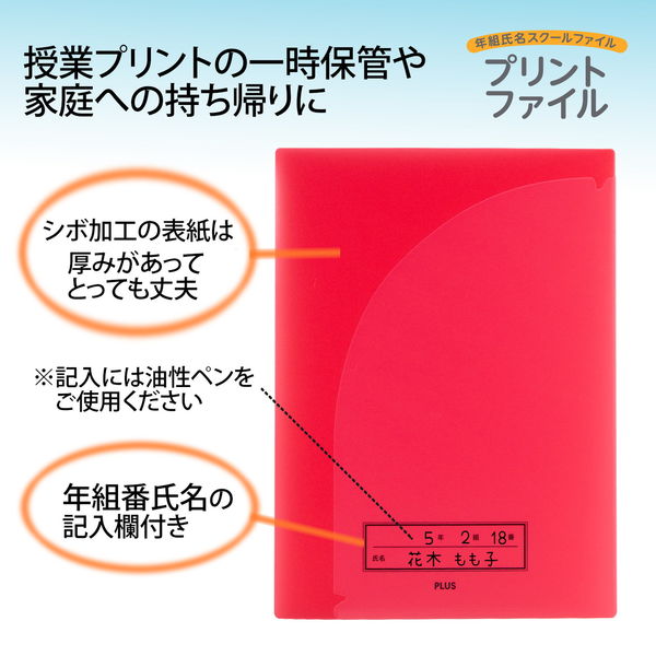 プラス 年組氏名 スクール プリントファイル A4 2ポケット