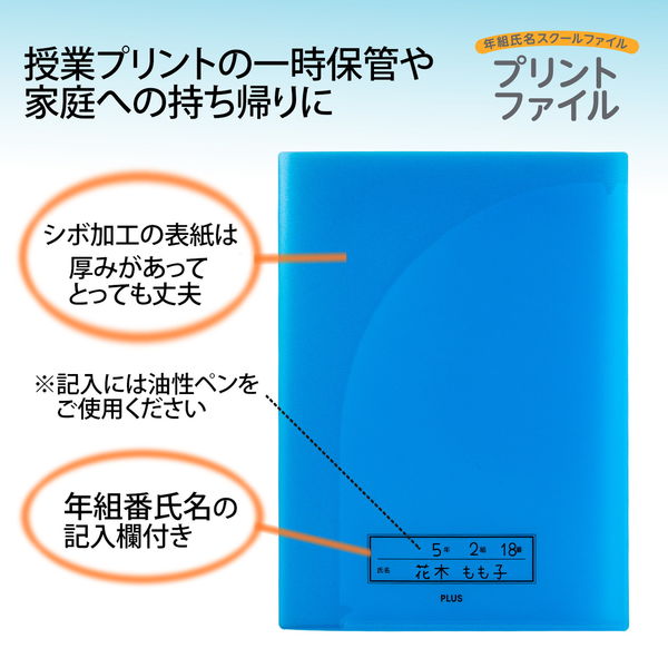 テキストプリントポーチ 青 ANTF-0157 プラス 年組氏名 スクール プリントファイル A4 2ポケット