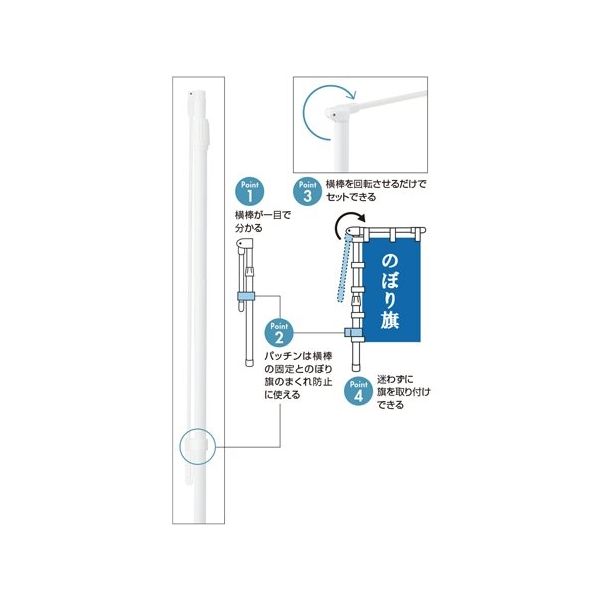 アズワン のぼり用ポール ラクマルポール(3m伸縮式) 白 20本組 65-9345-98 1セット(20本)（直送品） - アスクル