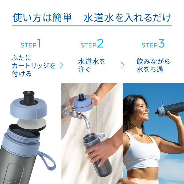 ブリタ（BRITA）ボトル型浄水器 アクティブ モーヴローズ カートリッジ 2個付き - アスクル