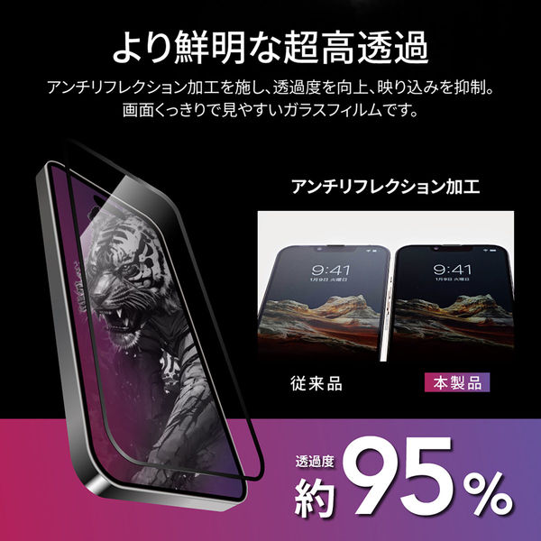 iPhone 15/iPhone 15 Pro ガラスフィルム 「TIGER GLASS」 全面保護 超