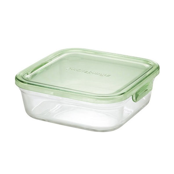 耐熱ガラス 保存容器 グリーン 角型 4点セット パック&レンジ